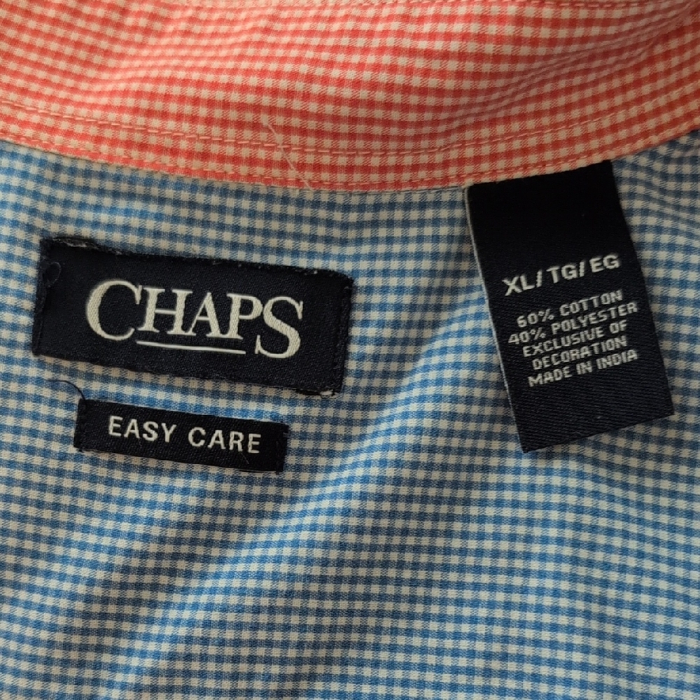 Chaps Coral and Light Blue Gingham Shirt